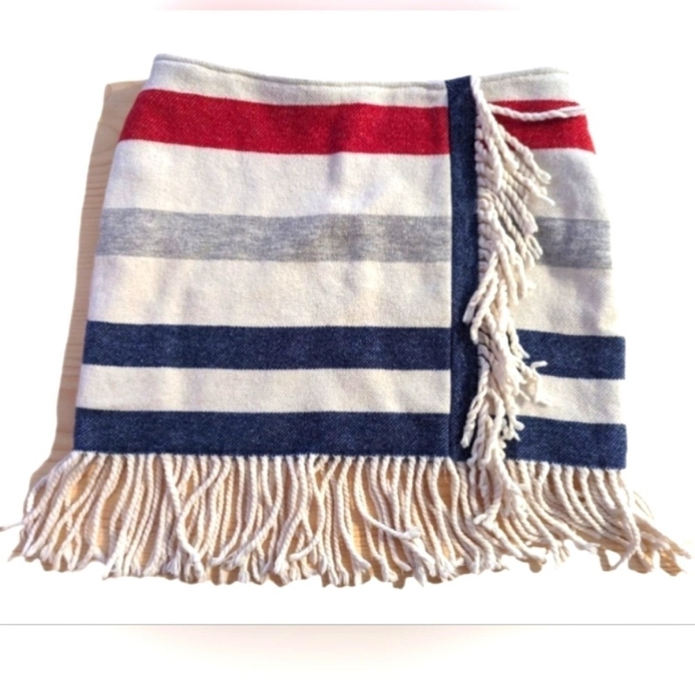 PAUL & JOE French Red & Blue Colors Stripes Titane Fringed Mini Skirt Size 8